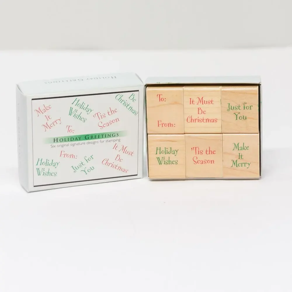 Vintage HERO ARTS Holiday Greetings Wooden Rubber Stamp Set Christmas Crafts